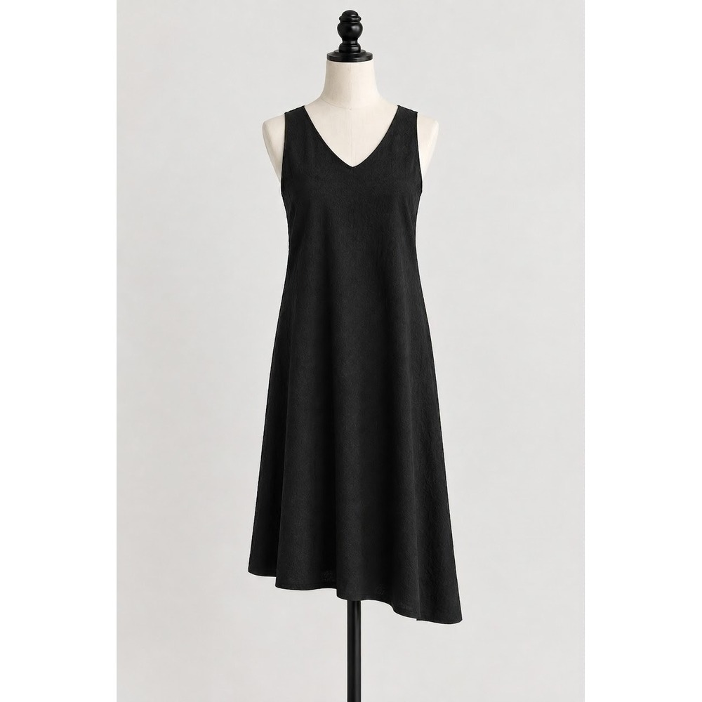 Purejill 100% Linen V Neck Midi Dress Asymmetric Hem Size Small Petite Lagenlook